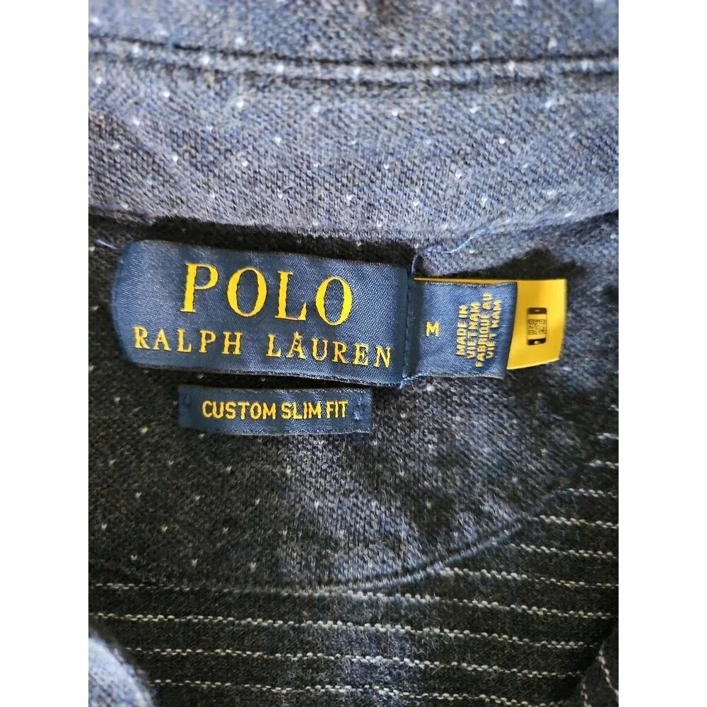 Polo Ralph Lauren Men's Medium Custom Slim Fit Polo Shirt Navy Blue Polka Dot